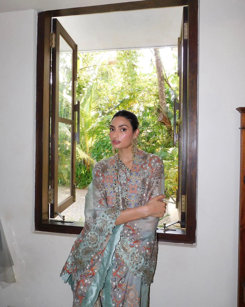 One shoulder half and half sharara and cape set