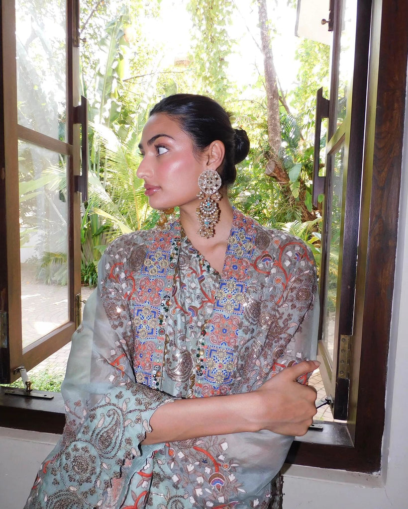 One shoulder half and half sharara and cape set