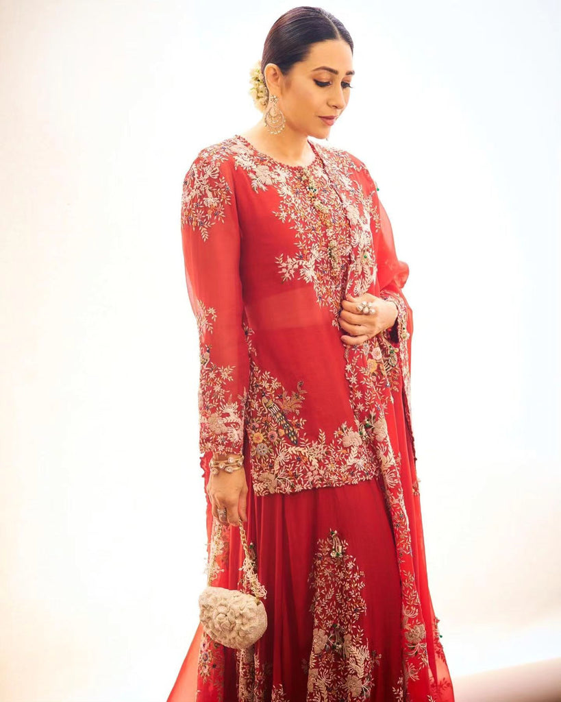 Embroidered see through short kurti set