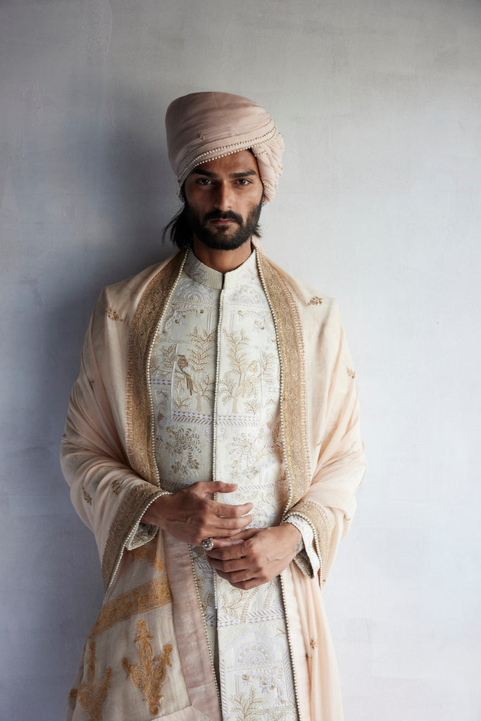 Resham Bird Embroidery Sherwani Set