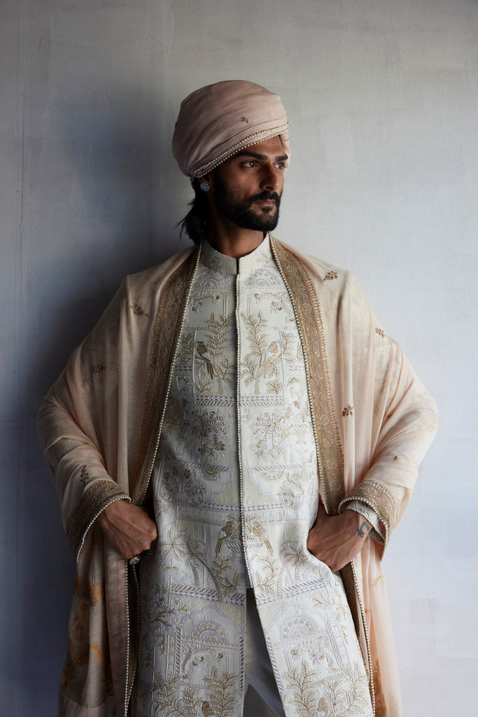 Resham Bird Embroidery Sherwani Set