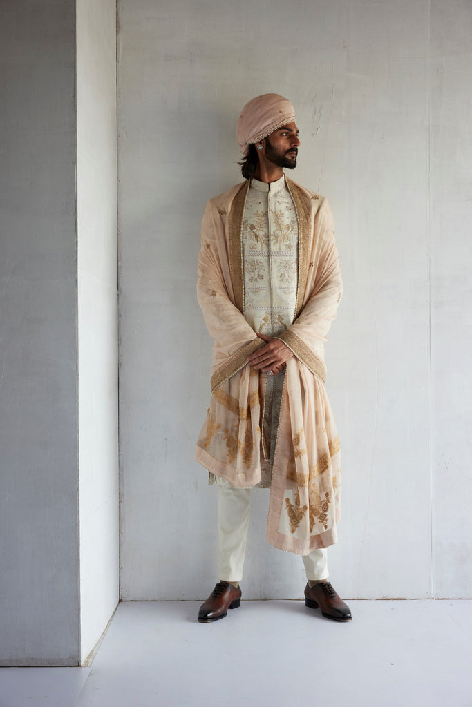 Resham Bird Embroidery Sherwani Set