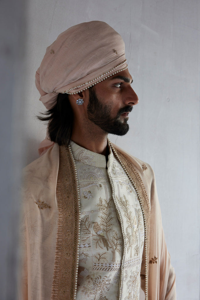 Resham Bird Embroidery Sherwani Set