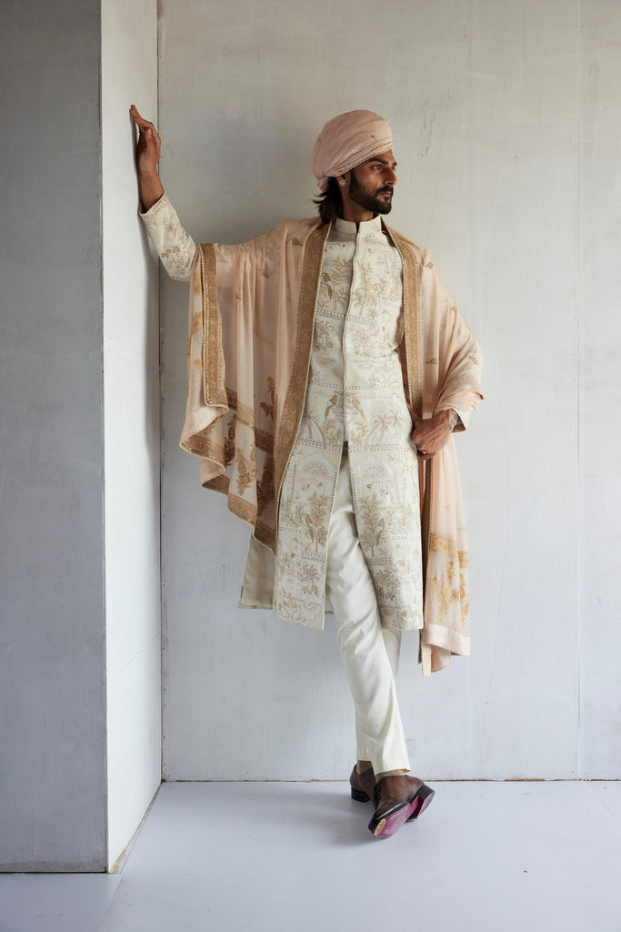 Resham Bird Embroidery Sherwani Set