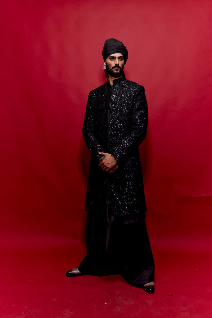 Sequined Embroidard Achkan Set
