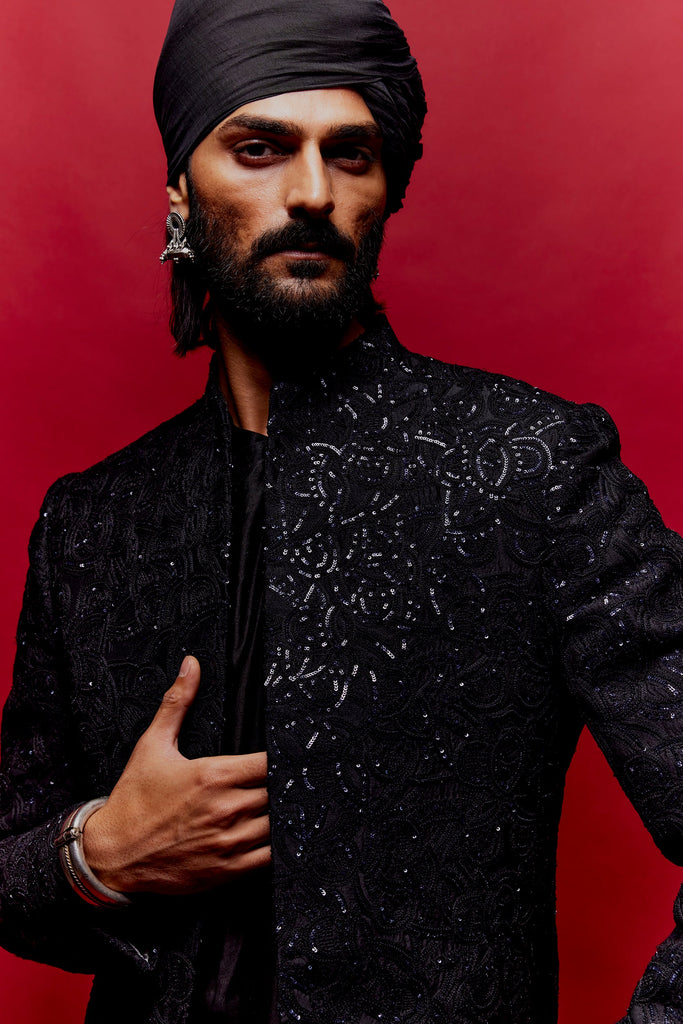 Sequined Embroidard Achkan Set