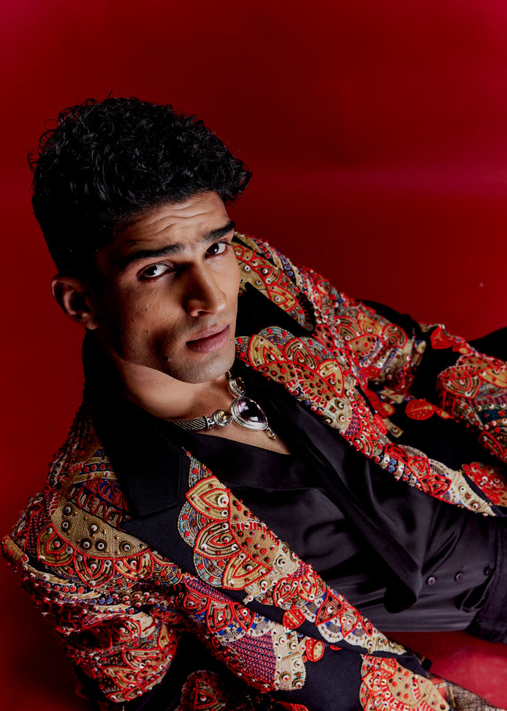 Tribal Placement Embroidery Blazer Set