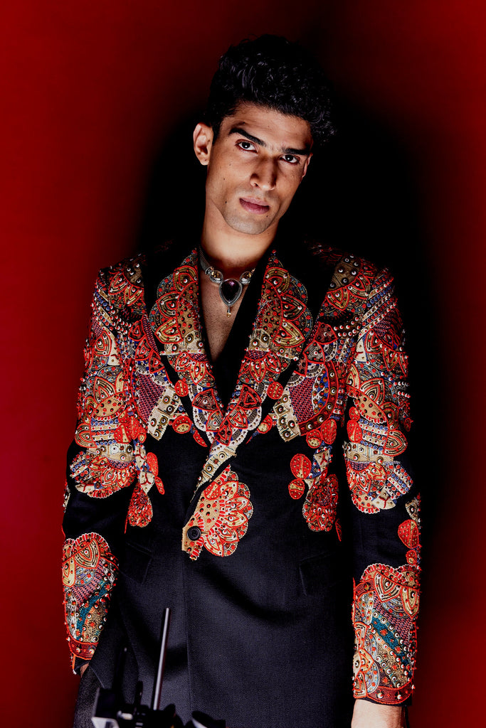 Tribal Placement Embroidery Blazer Set