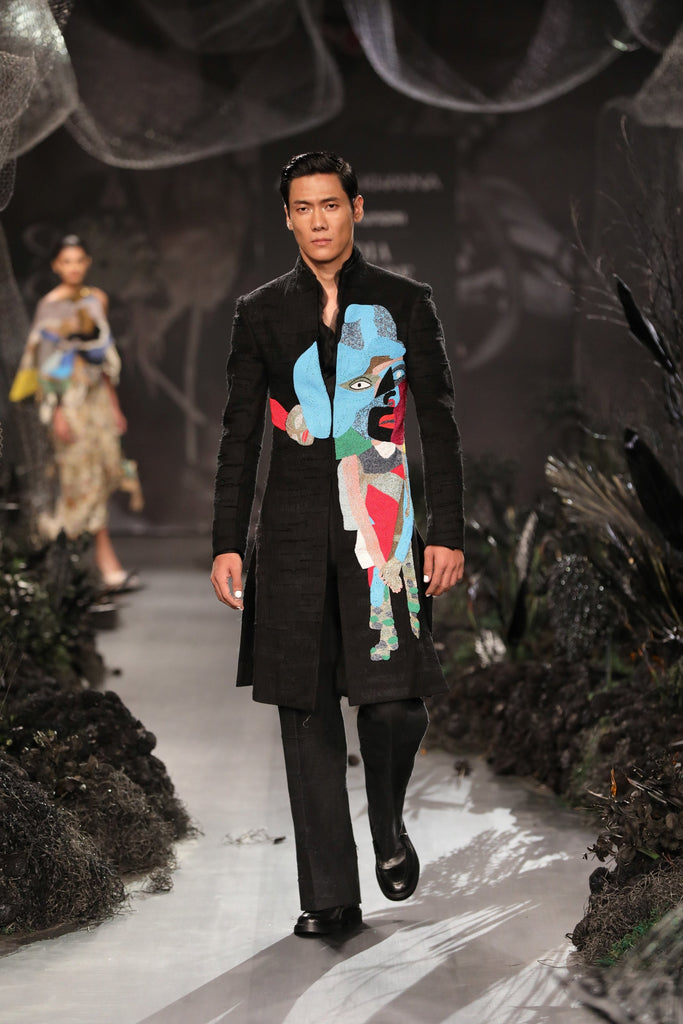 Shreded Achkan With Viraj Artwork Embroidery Set