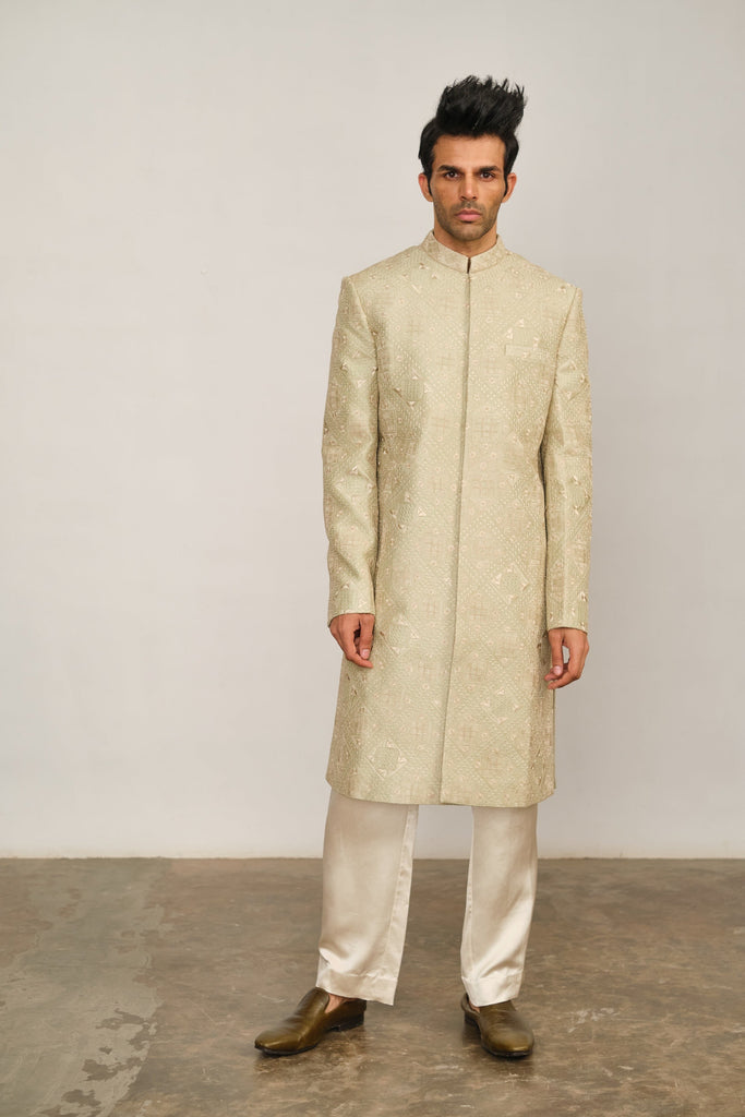 Grid Embroidery Sherwani Set